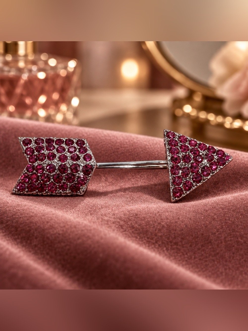 Vintage Style Pink Rhinestone Arrow Brooch Silver Tone Statement Pin